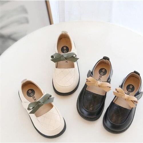 Girls' leather shoes 2021 spring new British Soft soled baby princess shoes bowknot black childrens casual shoes