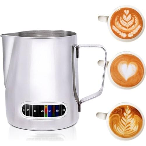 Coffee Milk Frothing Pitcher With Built-In Thermometer, Stainless Steel (20oz / 600 ml)