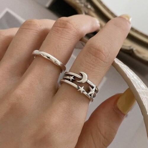 Minimalist Aesthetic Stars and Moon Rings for Women New Fashion Geometric Handmade Adjustable Accessories Dating Jewelry Gifts