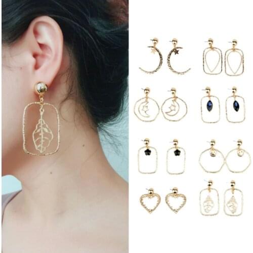 FYUAN Fashion Metal Simple Geometric Drop Earrings Big Gold Heart Star Moon Circle Earrings for Women Girls Party Jewelry Bijoux