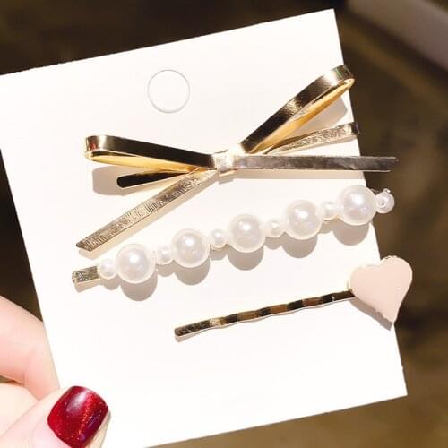 Fashion Luxury Love Designer Pearl Hair Clip Side Hairpin Set Statement Baby Girl Jewlry Sets Woman Wedding Hair Accessories