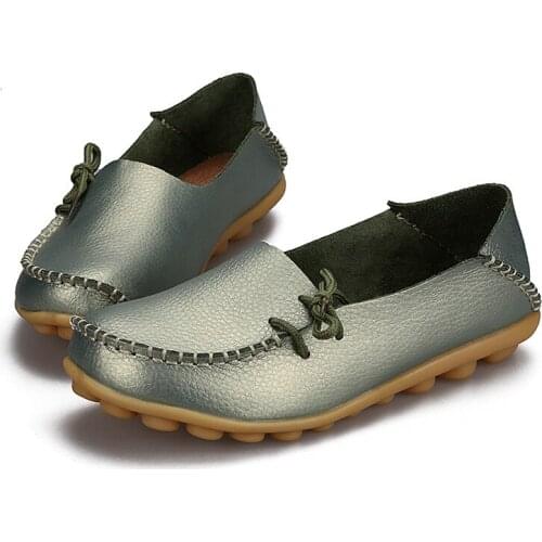 Women flats 2020 autumn women slipony genuine leather shoes slip on ballet bowtie moccasins ballet flats woman shoes 24 colors