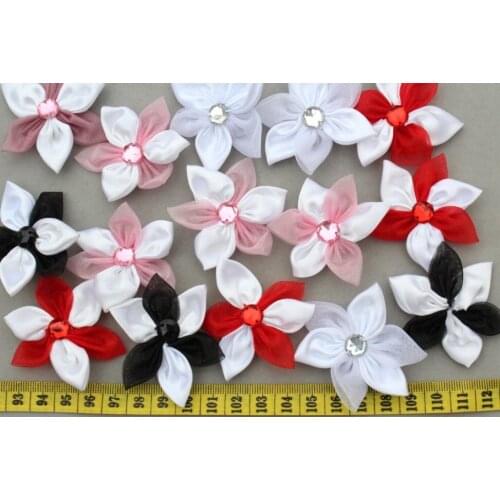 Set of 150pcs Satin organza Fabric w/ crystal Flowers in mixed colors 50-55mm