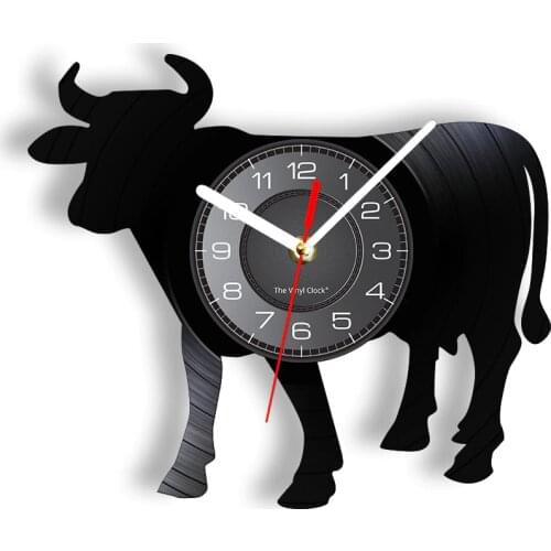 Dairy Cattle Cow Farm Laser Etched Vinyl Album Wall Clock Animal Vintage Decor For Farmhouse Carved Vinyl Record Art Clock Watch