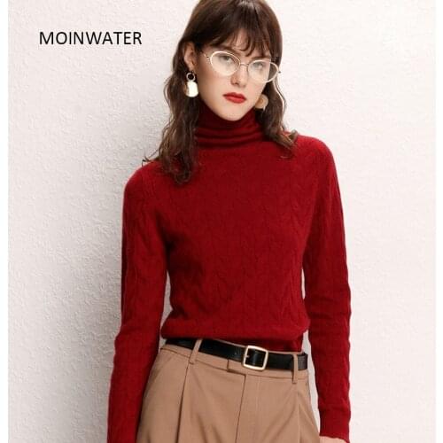 MOINWATER Brand New Women Knitted Turtleneck Sweaters Lady Slim Cashmere Long Sleeve Pullover Female Black Tops Sweater MS2001