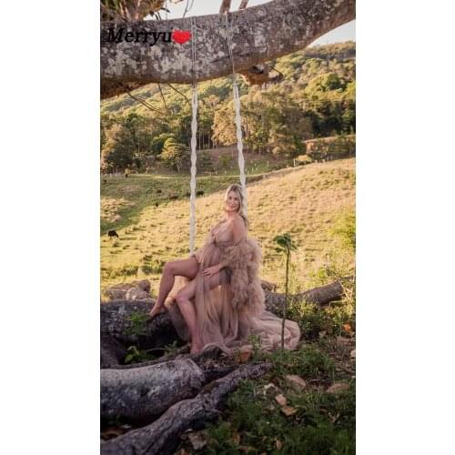 Ruffles Long Sleeve Maternity Dresses A Line Maternity Gown for Photoshoot Boudoir Lingerie Robe Bathrobe Nightwear Babydoll