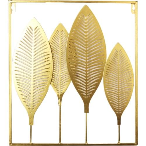 Nordic creative wrought iron wall decoration light luxury porch metal gold leaf hanging pendent fashion hole free home decor