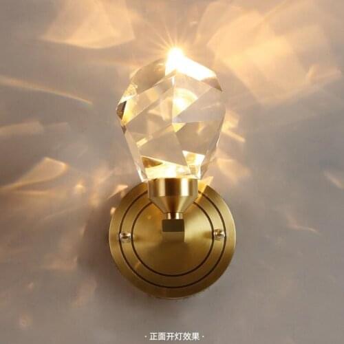 Modern Copper Large Crystal Wall Lamp Classical Living Room Bedroom Fashion Nordic Light TV Bedside Sconce Indoor Lantern