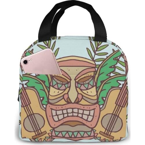 Tiki Guitars Flowers Lunch Bag Portable Insulated Thermal Cooler Bento Lunch Box Tote Picnic Storage Bag Pouch