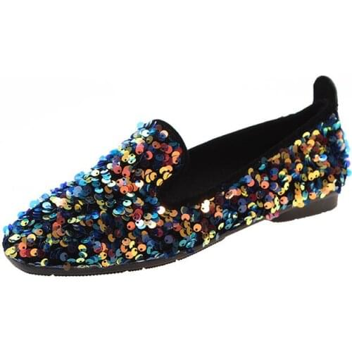 Summer Fashion 2020 New Women Flat Loafers Summer Sequins Shallow Ladies Casual Flat Shoes Rubber Slip on Women Flats