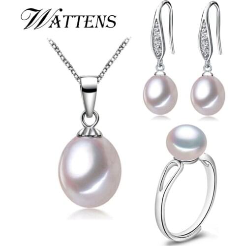WATTENS natural Pearl Jewelry ,Jewelry Sets for Women Pearl Necklace/Earring/Rings Wedding Jewelry Set for love ,pendant design