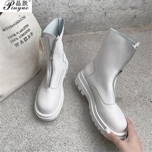 Autumn 2021 new British style fashion wild front zipper personality soft bottom comfortable womens boots