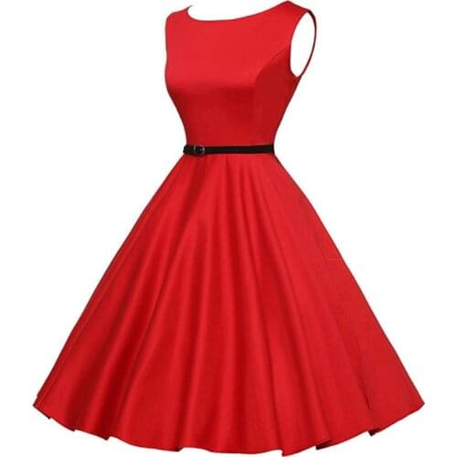50s Vintage Sleeveless Summer A-line Retro Red Swing Dress Christmas Women Gala Party Formal Gown 70s Green Rockabilly Dresses