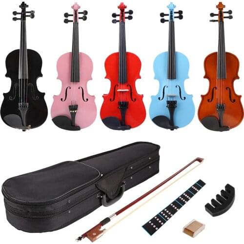 1/8 Splint Bright Acoustic Violin Fiddle with Rosin Case Bow Muffler Kits Bright Fiddle Exerciser Set for Musical Lover Student