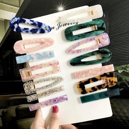 2/3 Pcs Shiny Sequins Waterdrop Hair Barrettes Geometric Acrylic Hair Clips Hollow Duckbill Hairwear Accessories