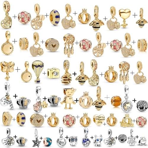 2Pcs/Lot 2021 New Trend Gold Color Life Of Tree Beads Charm Fit DIY Bracelet Necklace For Women Men Jewelry Gift Accessories