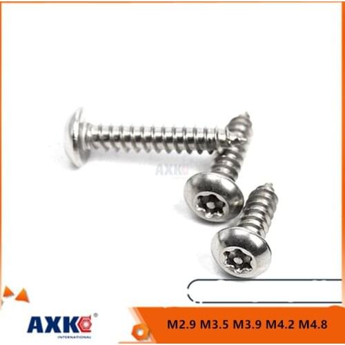 20pcs M2.9 M3.5 M3.9 M4.2 M4.8 304 A2-70 Stainless Steel Six Lobe Torx Pan Round Head with Pin Security Self-tapping Wood Screw