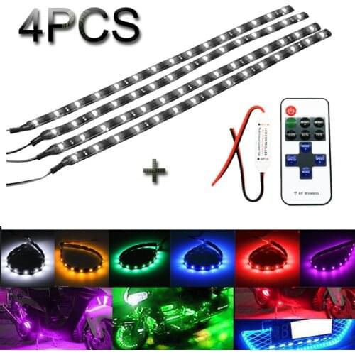 Motorcycle 4PCS 30CM LED Light Universal+ Wireless Remote Control Flexible Strips Decoration Atmosphere Lights