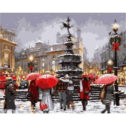 40*50CM DIY Hand Painted Living Room Hanging Painting Home Decoration Snowy Street Acrylic Digital Oil Painting By Numbers