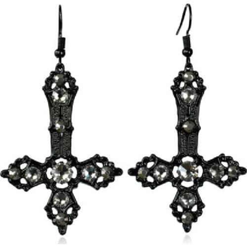 Large Baroque Christian Cross Earrings Satanic Crucifix Witchy Goth Witchy Punk Rock Statement Jewelry Women Gift Black Magic