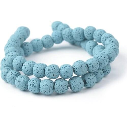 6-16mm Natural Round Light Blue Lava Rock Stone Beads For Jewelry Making Beads Bracelets 15'' Needlework DIY Beads Trinket
