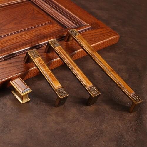 Wood+Brass Vintage Classic Cabinet Kitchen Handle Drawer Handle for Door/Cabinet Kitchen Furniture Hardware 96mm/128mm Pitch