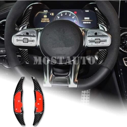 For Benz AMG A45 C63 E63 CLA45 S65 G63 CLS63 GLA45 GLC GLS63 SL63 Real Carbon Fiber Steering Wheel Paddle Shifter Black/Red