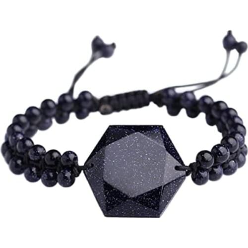 FYJS Unique Handmade Weave Hexagram Star Connect Blue Sand Stone Beads Layer Elastic Bracelet Transfer Lucky Gift Jewelry