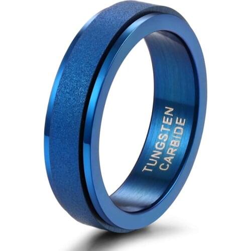 Somen Blue 6mm Men Tungsten Rings Female Vintage Matt Scrub Rings Rose Gold Colorful Rings For Women Rainbow Rings For Couples