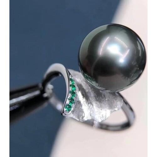 D911 Pearl Ring Fine Jewelry Solid 18K Gold Round 11-12mm Nature Salt Sea Water Tahiti Pearls Rings for Women Fine Presents