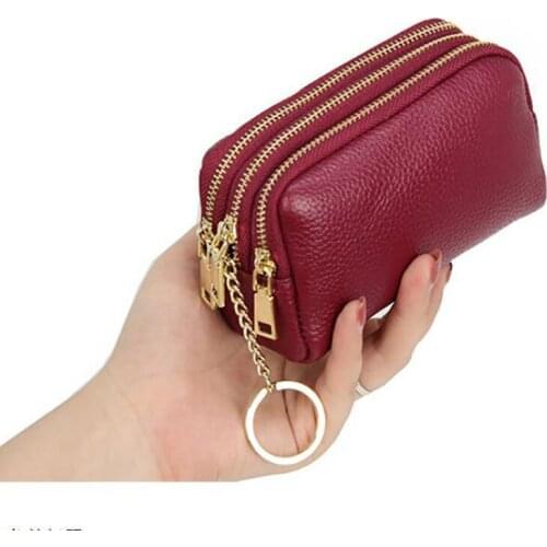 Genuine Leather Women Card Coin Key Holder Change Pouch Purse Mini Pocket Zipper Popular Small Money Bag Wallet High-Capacity