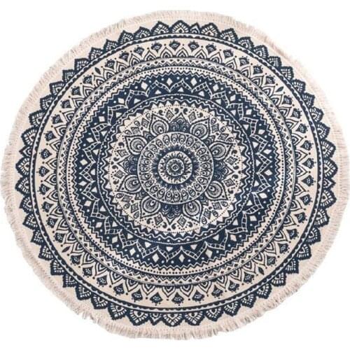 Nordic Cotton and Linen Mats Retro Plain Tapestries Handmade Carpets Bedroom Living Room Bedside Mat Round Decorative