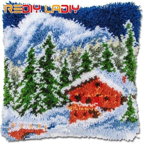 Latch Hook Cushion Kits Landscape Pillow Case Crochet Hobby & Crafts DIY Yarn for Embroidery Art Cushion Cover Sofa Bed Pillows