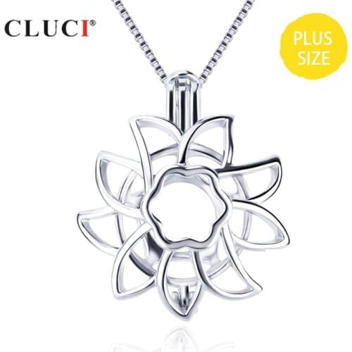 CLUCI 925 Sterling Silver Charms Pendant for Women Jewelry Popular Big Flower Cage Pendant Locket for 10-14mm Pearl SC369SB