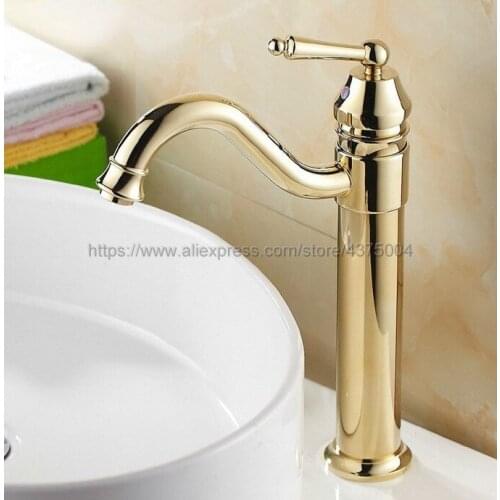 Bathroom Gold Color Brass Basin Faucet Single Handle Bathroom Sink Faucet Cold and Hot Mixer Water Ngf055