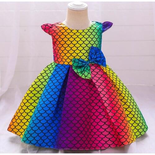 Todder Baby Girls Summer Dress Clothes Colorful Mermaid Costume For Baby Girl First 1st Year Birthday Party Dress Infant Vestido