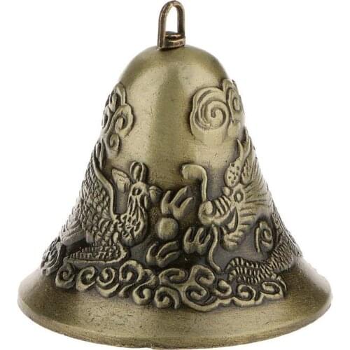Mini-feng Shui Chinese Dragon Charm Bell And Phoenix Figure Decor