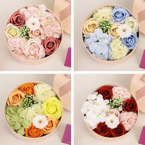 Soap Flower Small Round Box Unique Soap Bouquet Flower Arrangement Gift Box Valentines Day Christmas Gift for Girlfriends