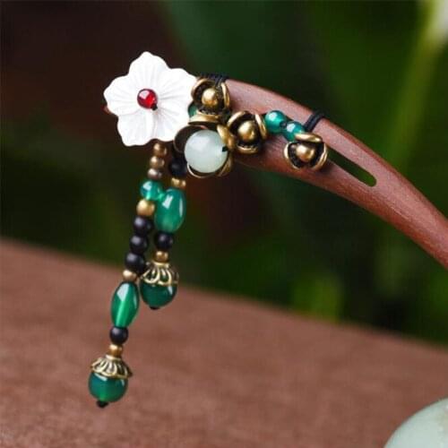 New Fashion Vintage Hair Stick For Women Lovers Sandalwood Wood Trendy Flower Hair Accessories Girls Stone Drop Hair Jewelry