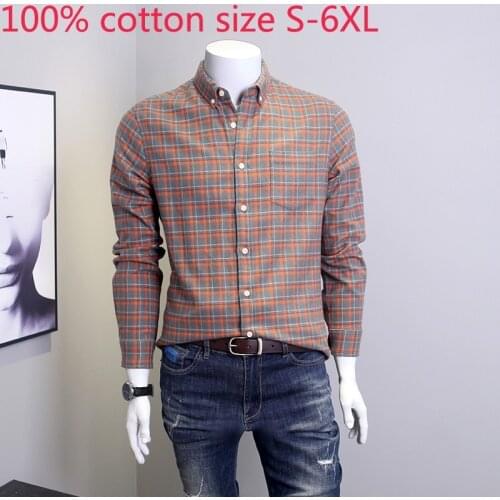 New Arrival Fashion Flannel Plaid Men 100% Cotton Casual Loose Long Sleeve Casual Shirts Turn-down Collar Men Plus Size S-6XL