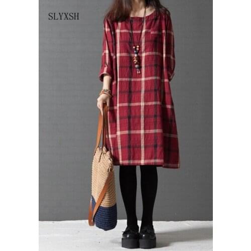 Maternity Clothing Spring Autumn Cotton Linen Maternity Dress Maternity Fashion Plaid One-piece Princess Dress Pregnant Women