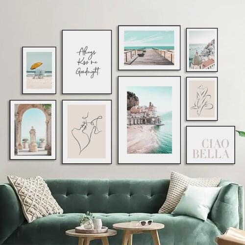 Green Coast Castle Town Abstract Line Body Wall Art Canvas Painting Nordic Posters And Prints Wall Pictures For Living Room Home