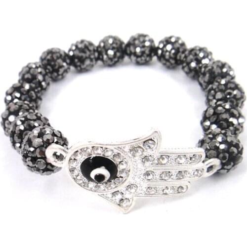 Jet hematite pave ball bracelet Disco Ball black crystal evil eye hamsa hand Bracelet For Women Jewelry