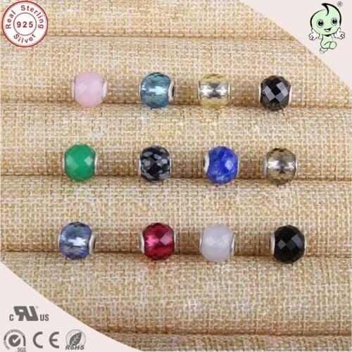 DIY High Quality New Arrival Beautiful Colorful Glass Stone Small Hole 925 Real Silver Charm Fitting for Essence Charm Bracelet