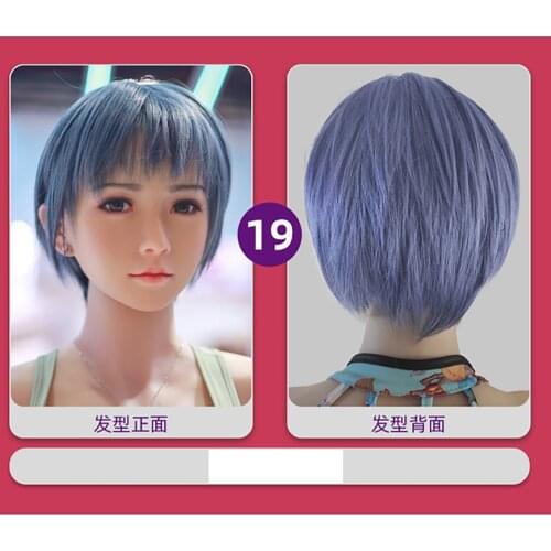 Sexye Blue short hair Wig of Real Silicone Sex Doll Hair Big Breast Love Doll Wigs Women Skeleton Big TPE Sexy Hot Sale Sex Toy
