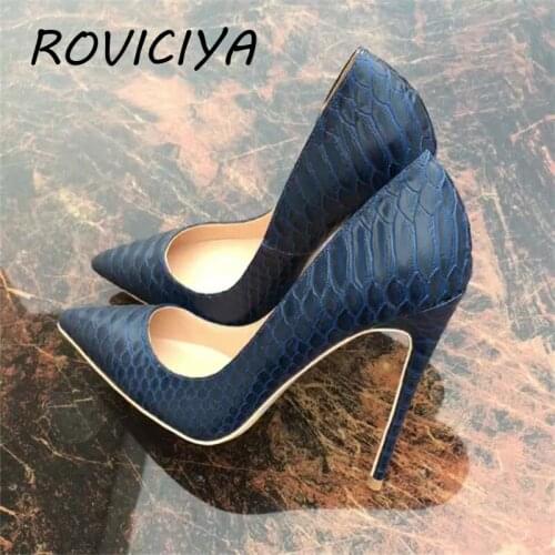 Blue 12cm high heel stiletto shallow pointed toe sexy single shoes party nightclub womens shoes YG029 ROVICIYA