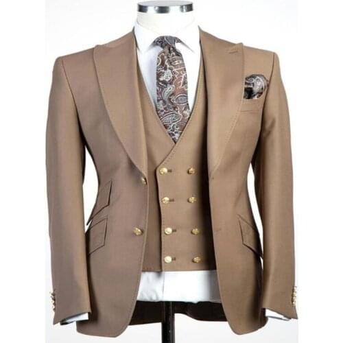 Custom Design Groom Tuxedo Excellent Mens Wedding Dress Double Buckle Mens Business Party Suit 3 Pieces(Jacket+Pants+Vest)