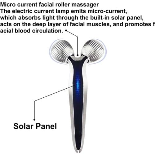 Solar 3D Roller Face Massager, Microcurrent Face Lifting Tool Firming Beauty Massage Aniti-Aging Body Face Massager