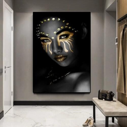Modern Figure Black and Gold Woman Canvas Painting Sexy African Art Poster and Print Wall Art Picture for Living Room Home Decor