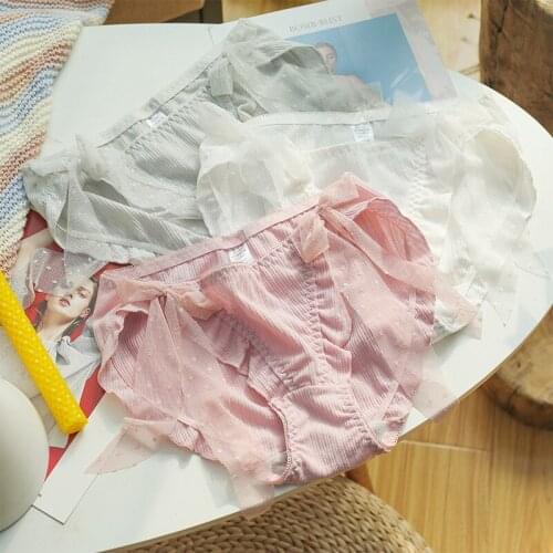 Japanese Style Girl Panties Bow Cotton Sexy Lace Women Underwear Middle Waist Soft Breathable Breifs Cute Lovely Sweety Knickers